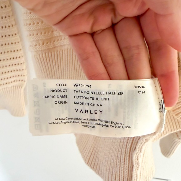 Varley 100% Cotton Boho Tara Pointelle Half Zip Knit Sweater Pullover M - Picture 8 of 9